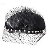 Beret Hat, Leather Hat, French Retro Beret, Unique Design, Fashion Match, Pearl lace Decoration, Simple Casual Pumpkin hat for Ladies