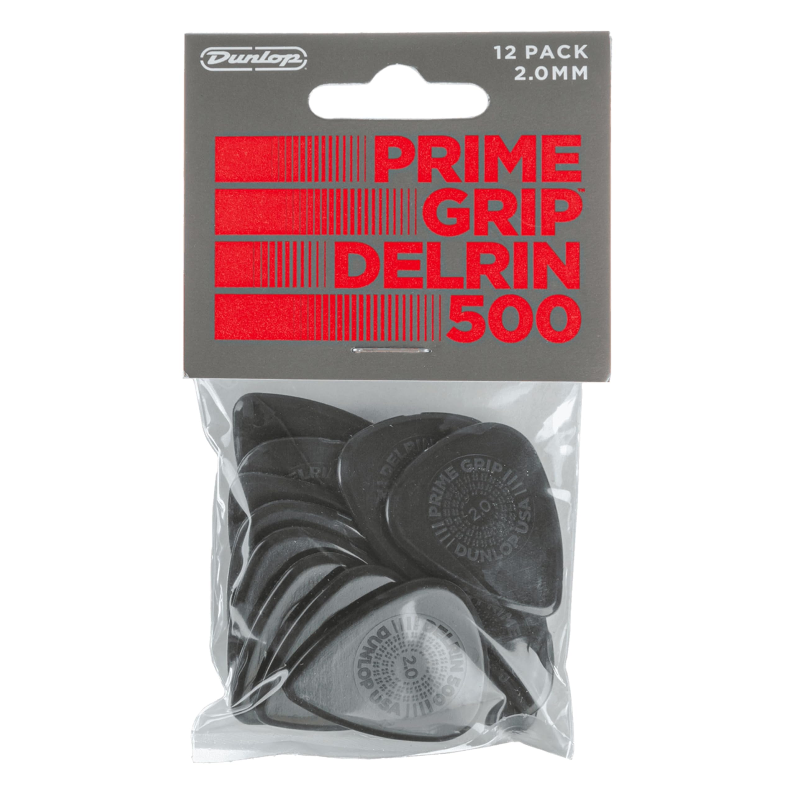 Jim Dunlop 450P2.00 Prime Grip Delrin 500 Picks, 2 mm, Set of 12 Pieces