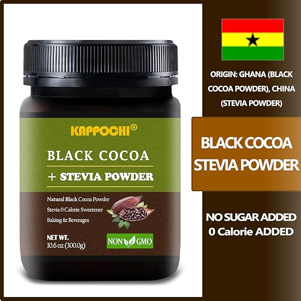 KAPPOCHI STEVIA SWEETENED CAOCOA POWDER (10.6 OUNCES, BLACK CAOCOA POWDER)