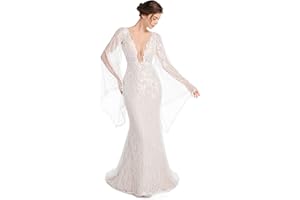 Sorayan Luxury Lace Flare Sleeves Mermaid Wedding Dress Boho Beach Sexy Deep V Open Back Bridal Gowns