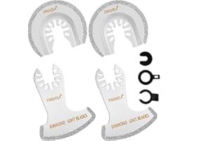 FINGUOLA Oscillating Tool Blades, 4Pcs Diamond Carbide Multi Tool Blades for Grout Removal and Soft Tile Cut, Semi Circle Finger Segment Swing Grit Grout Oscillating Saw Blades