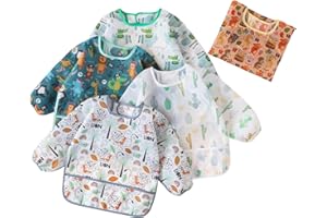 HaimoBurg 5 Pcs Long Sleeved Baby Toddler Bibs Waterproof Sleeved Bib 3-24 Months