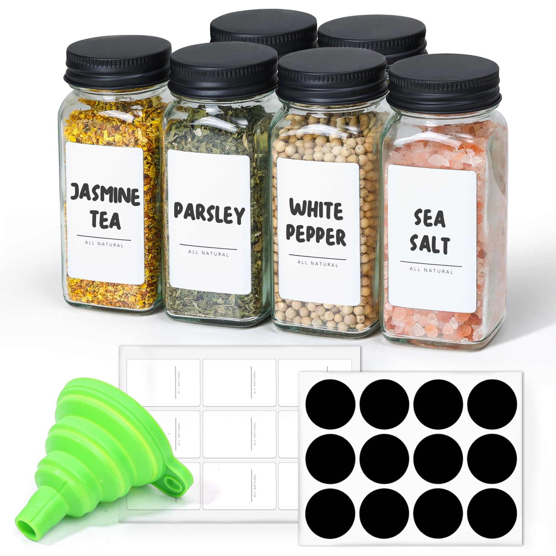 ComSaf 6Pcs 120ml Glass Spice Jars with Shaker Lids and Labels, Spice Jars Trial Set & Supplement Set, Empty Spice Containers and Square Spice Bottles for Kitchen and Seasoning