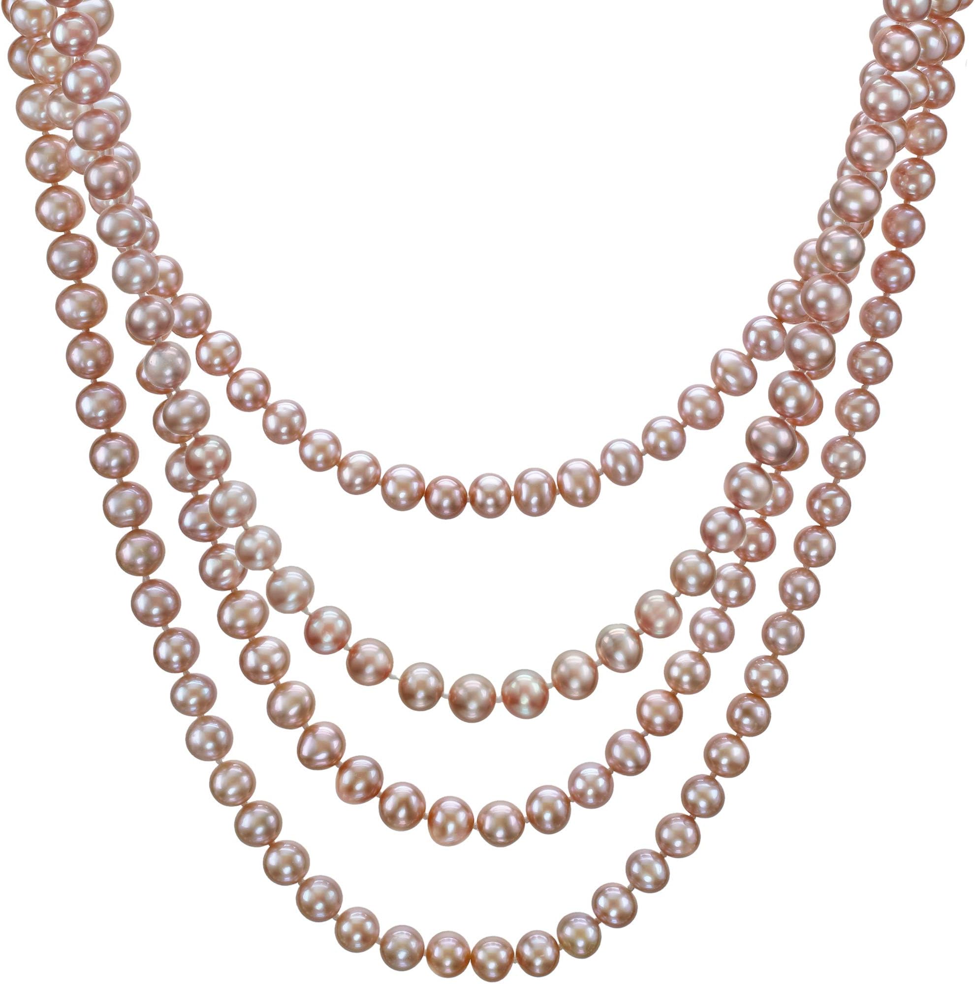 HinsonGayle AAA Handpicked Naturally Pink Freshwater Cultured Pearl Rope Necklace 82 inch Strand