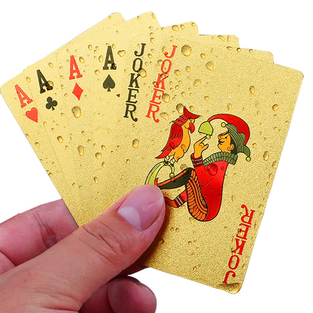 Lareina.C 24K Gold Foil Waterproof Plastic Poker Playing Cards–PVC Deck Poker Cards Classic Magic Tricks Tool for Card Players BBQ Game Family Party