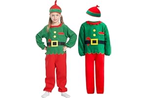 IKALI Christmas Elf Costume Kids Santa's Helper Costume Santa Claus Holiday Dress-up Outfit for Boys Girls Children