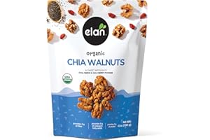 Elan Organic Chia Walnuts, 4.5 oz, Non-GMO, Gluten-Free, Vegan, Kosher, Healthy Snacks, Glazed Nuts with Chia Seeds, Goji Berry Powder & Himalayan Pink Salt, Superfood Infused Nuts
