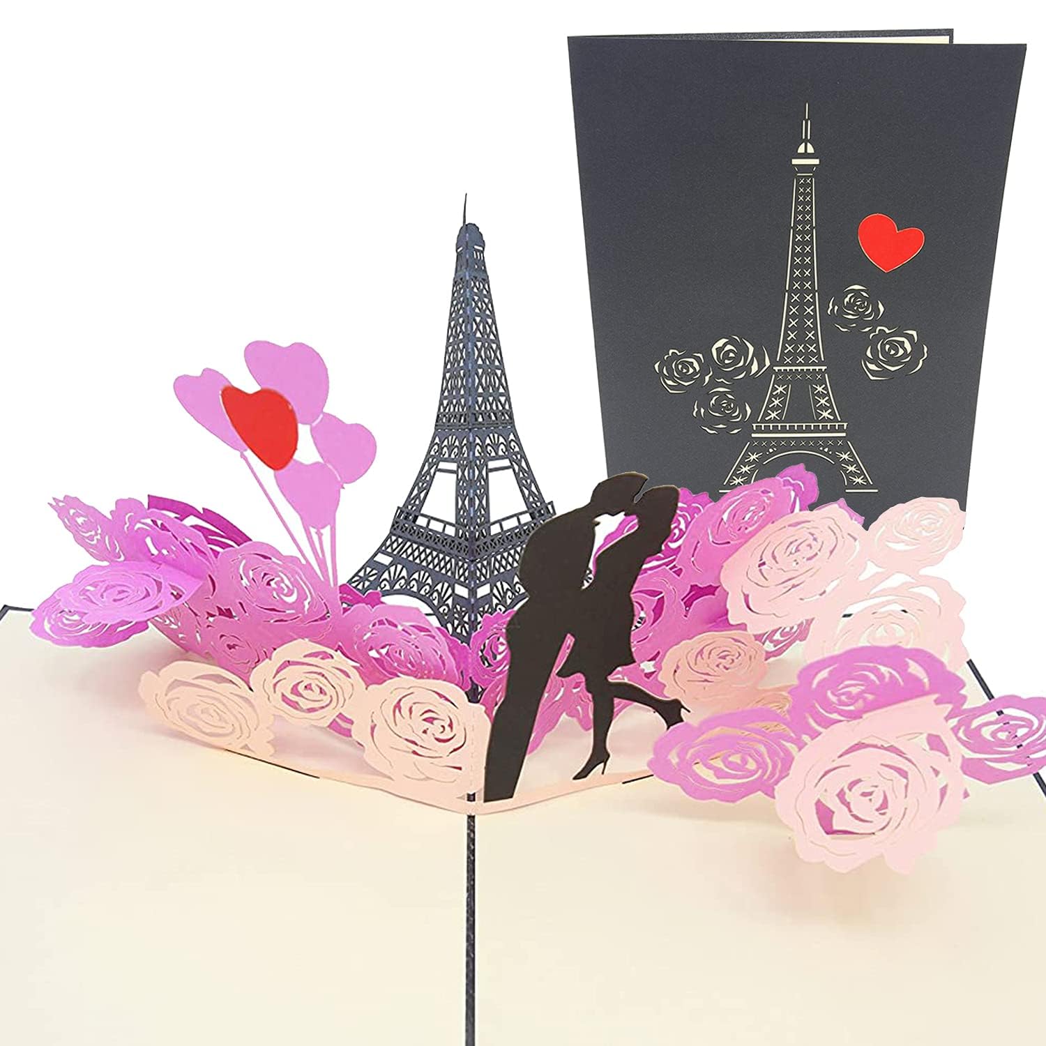 PopLife® Romantic Eiffel Tower 3D Pop Up Valentine’s Card - Couple in Paris, Popup Card for Wife, France Honeymoon Gift for Her, Birthday Card for Girlfriend