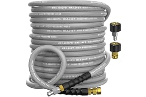 NAVOHEVEN 3/8" Pressure Washer Hose 50FT 4800 PSI, Kink Resistant Steel Braided Layer & NonMarking Rubber for Hot/Cold Water, High Power Washer Hose With 3/8 Inch Quick Connect & M22 Fitting, Gray