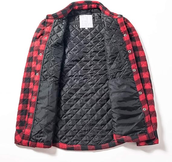 Amazon 中綿コートメンズ 長袖 キルトシャツ チェックシャツスタイル 防寒 カジュアル ストライプファッション ユニセックス Ll レッド シャツ 通販