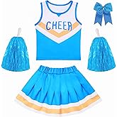 Gigoitly Cheerleader Costume for Girls Blue Cheerleading Outfit for Kids Cheer Up Party Halloween Cosplay Birthday Gifts