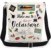 LiuenMgg Take Me To Delaware Print Canvas Crossbody Bag, Adjustable Strap Lightweight Purse with Top Zipper & Inner Pocket, Daily Shoulder Bag Delaware Travel Gift for Women
