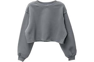 Amazhiyu Women Cropped Sweatshirt Long Sleeves Pullover Fleece Crop Tops