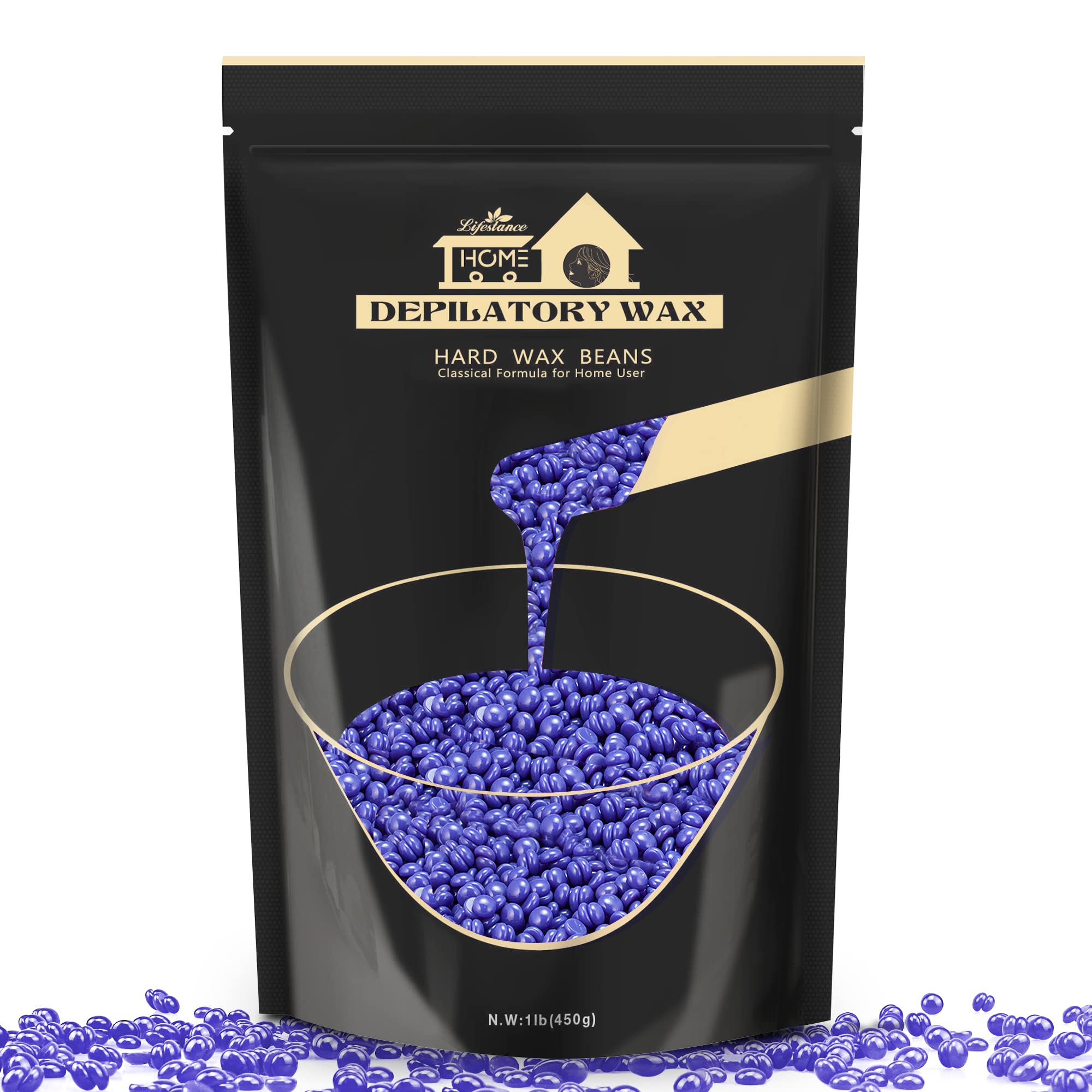 Lifestance Hard Wax Beans Hair Removal Kit, 1lb Large Refill Stripless Waxing Beans for Women Men Waxing Depilatory Lavender Pearl Wax Beads