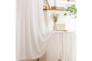 MYSTIC-HOME Sheer Curtains 84 Inches Long 2 Panels Privacy White Sheer Drapes with Light Filtering Fabric for Bedroom Curtains for Living Room Rod Pocket&Back Tab Tops, Soft Voile Cortinas 52"W x 84"L