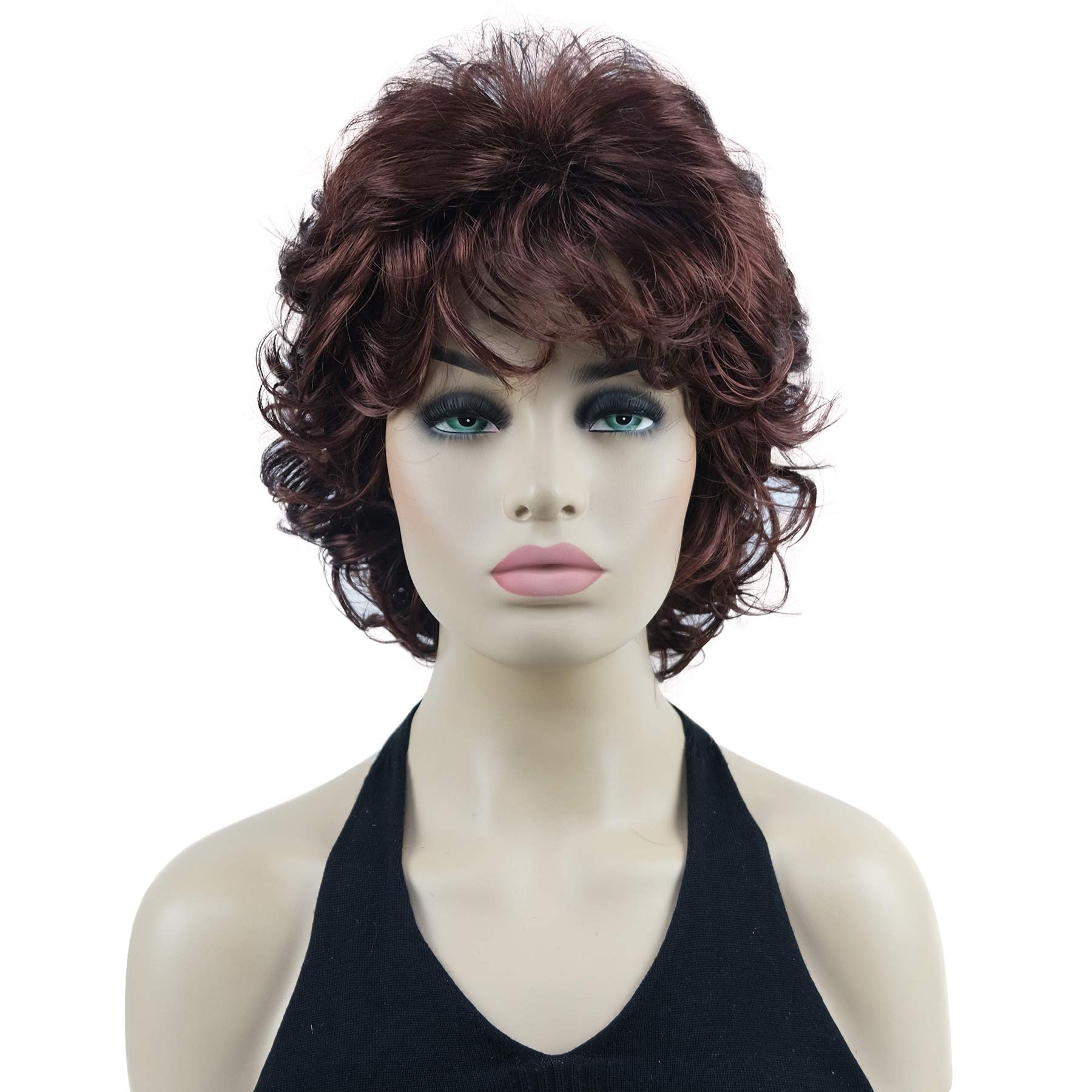 Lydell 10" Women's Short Soft Super Curly Wig Layered Natural Movement Synthetic Wigs (33A Dark Auburn)