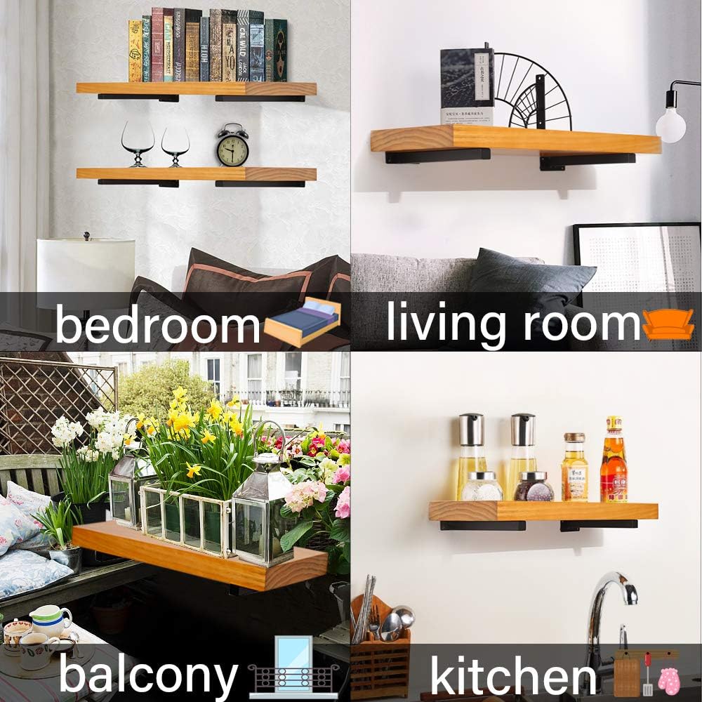 Shelf Brackets Floating Shelf Wall Mounted 8 Inch,Heavy Duty Rustic Industrial Farmhouse,for Bedroom Bathroom Living Room Kitchen Book Ledge Various Surfaces,Black 4 Pack: Home Improvement