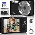 Digital Camera, FHD 4K 44MP Digital Camera, 16X Digital Zoom, Digital Point and Shoot Camera with 3-LED Fill Lights, 64GB SD Card, Compact Camera for Kids Teen Boys Girls, Black