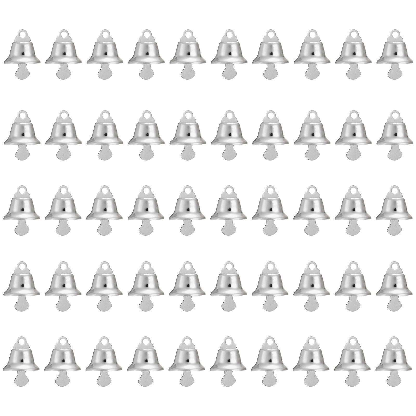 Patikil Mini Craft Bells - 50pcs 0.6" Metal Hanging Bells for DIY Party Wedding Decoration, Silver