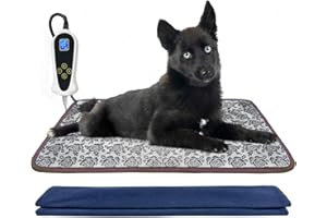 Bestio Cat Heating pad,17x23 inches Dog Heatating Pad,Pet Heating Pad with Adjustable Thermostat and Chew Resisnt Steel Cord,Heated Dog Bed Intdoor for Lager Pets with One Blue Plush Cover