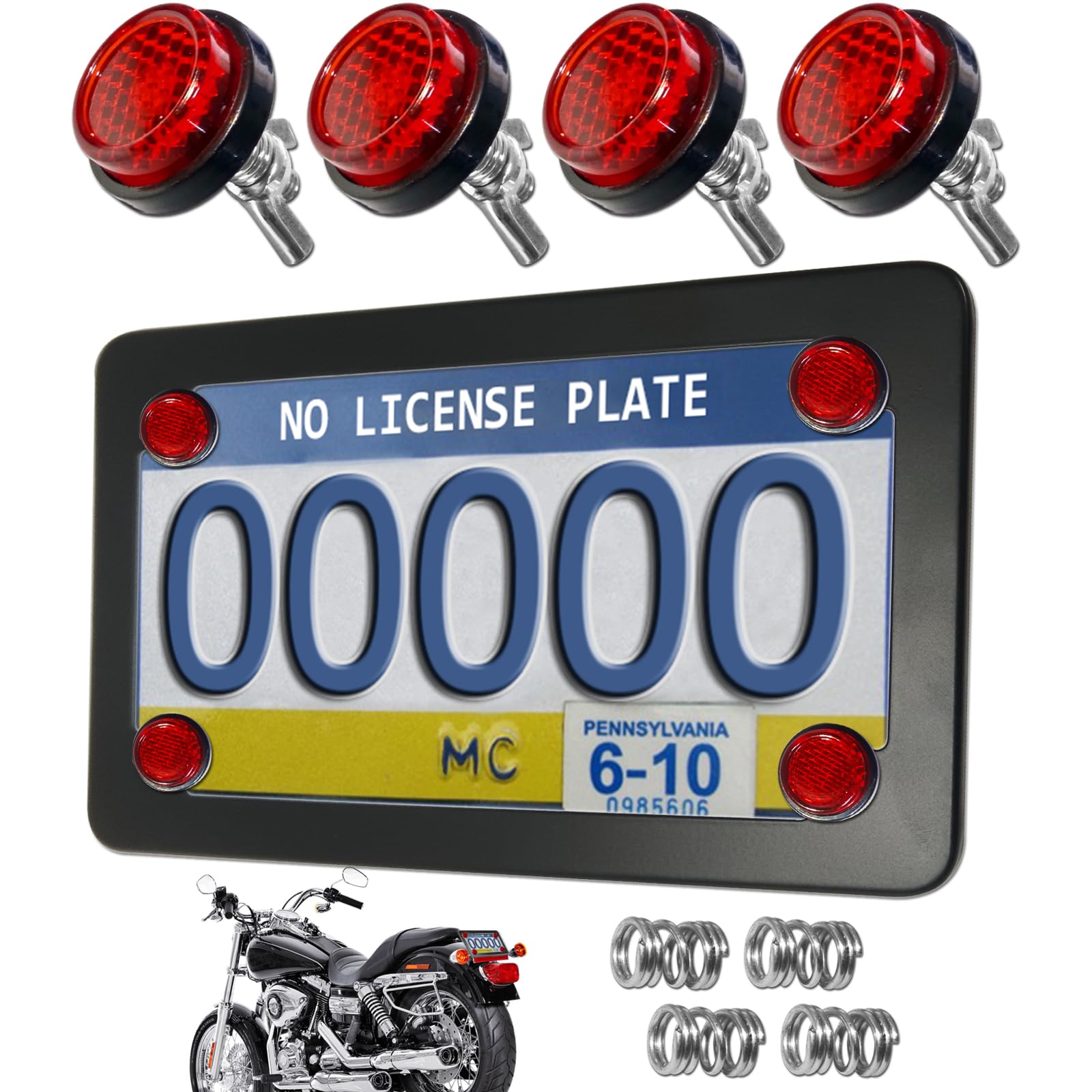 Photo 1 of ***MISSING ASSEMBLY HARDWARE & REFLECTORS*** NJNYLLC Motorcycle License Plate Frame with Red Reflectors Bolts and Nuts, Black Stainless Steel Tag Plate Holder Bracket Kit for Motorbike