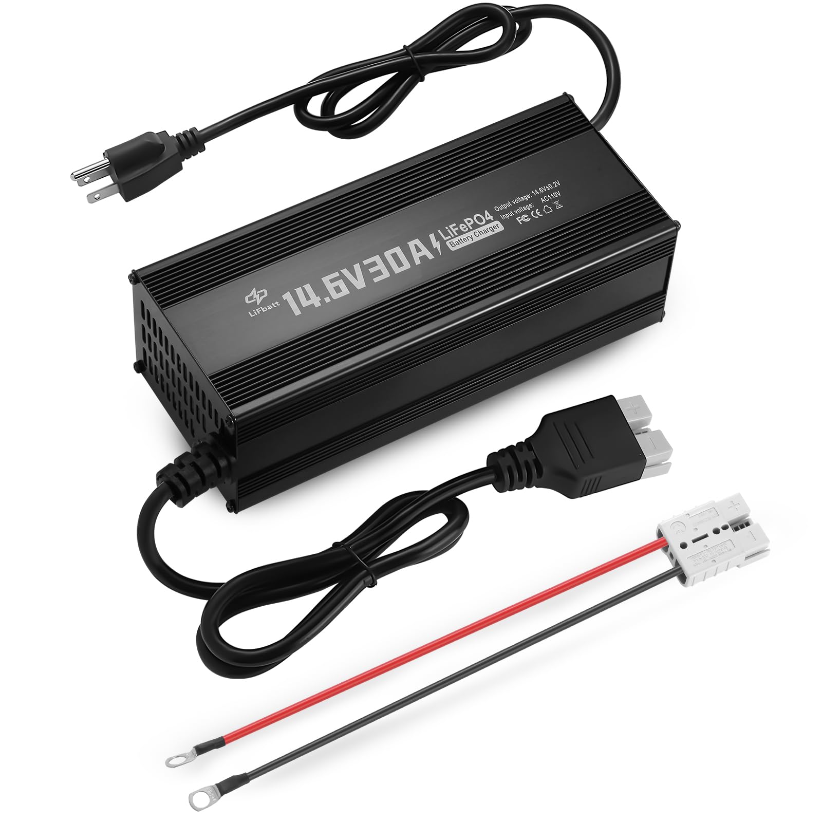 Photo 1 of 12V 30A LiFePO4 Battery Charger 14.6V Lithium Battery Smart Charger with Anderson Connector and Anderson to M8 Adapter Cable,for Lithium LiFePO4 Deep Cycle Rechargeable Batteries of Car Truck Boat RV