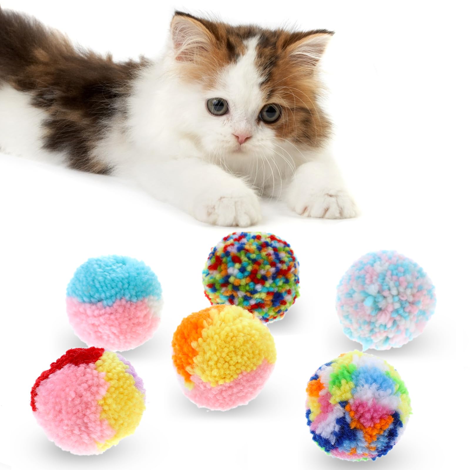 6 Pcs Cat Pom Pom Balls 2 In Rainbow Cat Toy Balls Soft Plush Cat Ball Assorted Color Small Cat Toy Balls Plush Kitty Soft Balls Woolen Yarn Puffs For Indoor Cats Kitten Exercising Playing