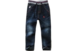 JIAYOU Toddler Kid Boy Elastic Mid Waist Washed Full Length Straight Pants Denim Jeans