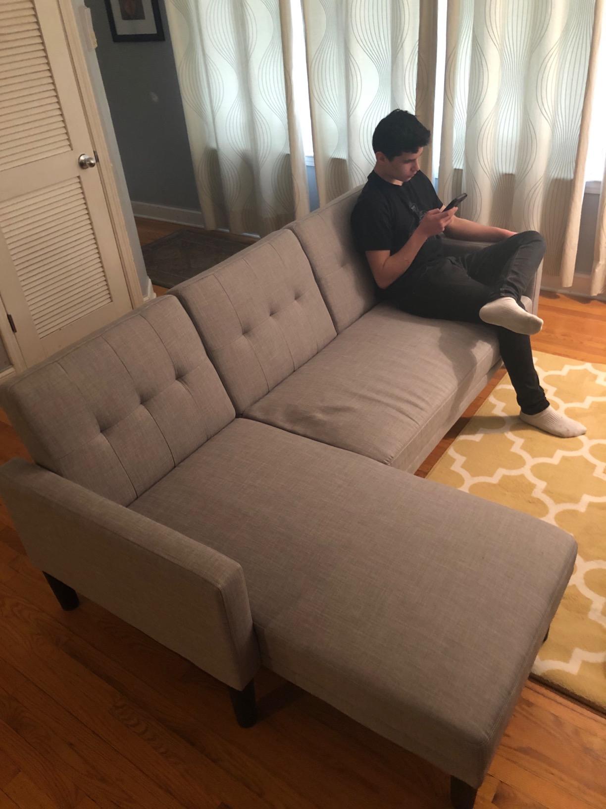 54/mo Finance DHP Haven Small Space Sectional Futon Sofa, Blue Linen