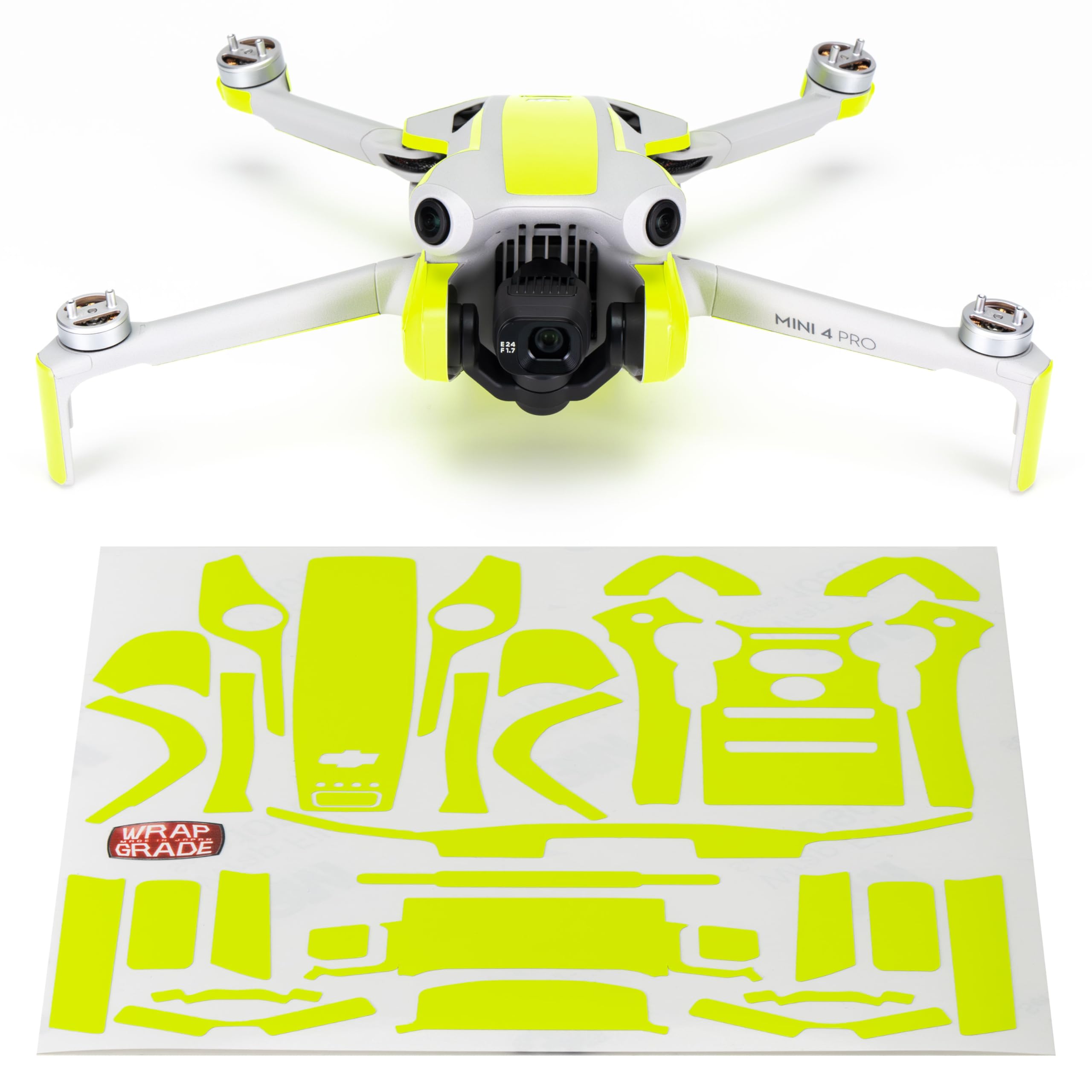 WRAPGRADE Skin Stickers Compatible with DJI Mini 4 Pro | Accent Color (Neon Yellow)