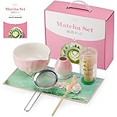 7 Pcs Matcha Whisk Set, Matcha Set Pink,Matcha Kit,Matcha Tea Set,Matcha Bowl Set with Pink Cat Scoop Holder, Tea Cloth, Sifter(Gradient Pink)