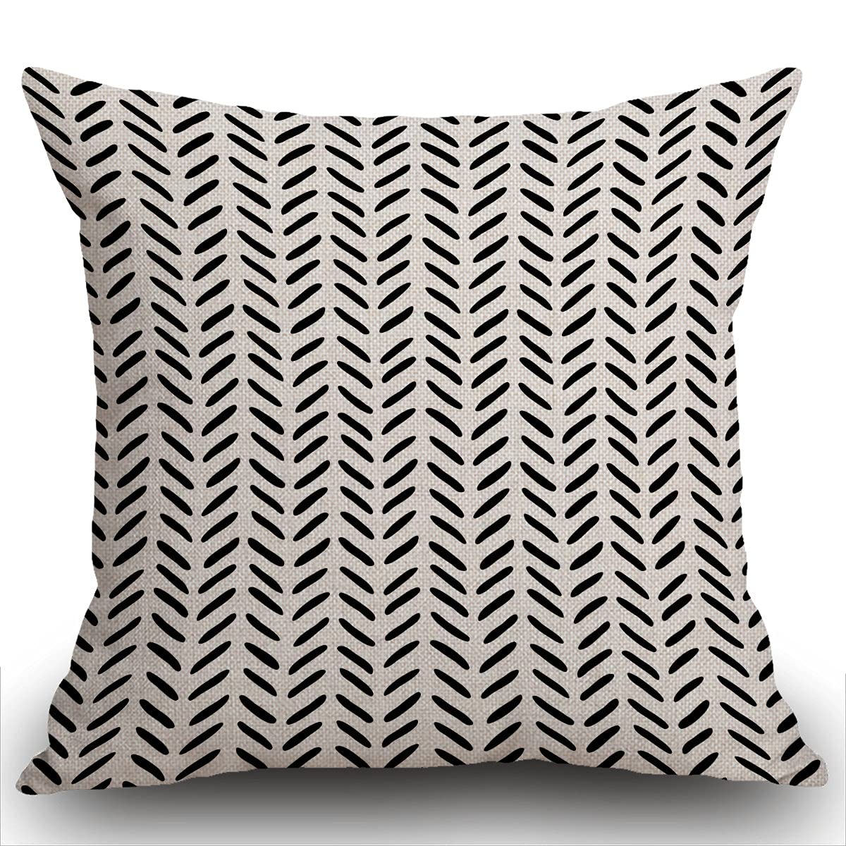 Smooffly Cushion Cover 18 x 18 Inch Black Sketch Herringbone Pattern Decorative Throw Pillow Cover Cotton Linen Square Pillowcase for Sofa Couch Car Bedroom Home Décor, 45cm x 45cm