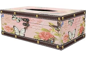 DECHOUS Vintage Butterfly Rose Tissue Box Holder, Retro Desktop Napkin Container for Home and Car,