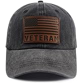 GzacDeope American Flag Veteran Hat for Men Women, Adjustable Cotton Leather Patch Army Military Patriotic Baseball Cap