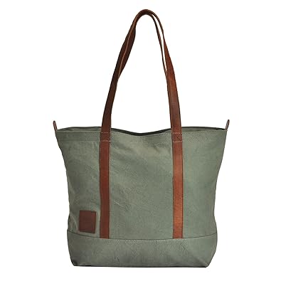 Canvas & Awl Grey 12oz Canvas With Genuine Buff Leather Trim Ladies Tote Bag
