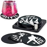 Valdivia Retro Vinyl Record Coasters with Player, 6 Pcs Music Coasters for Drinks, Bars, Cool Apartment Decor and Funny Housewarming Gifts New Home Presents for Music Lovers, Birthday Gifts for Men