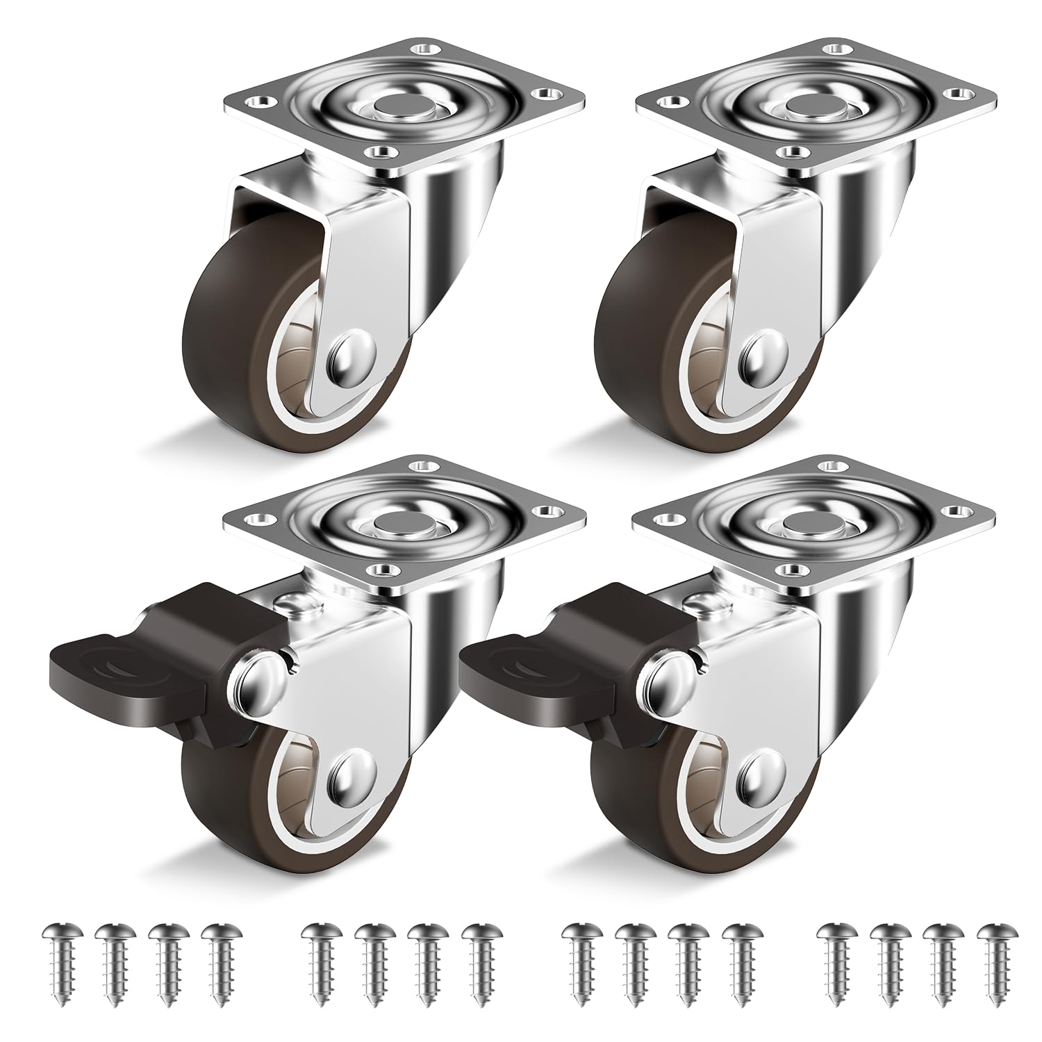 HOLKIE Castor Wheels 38mm Castors for Furniture with Safety Brake Caster Wheels Set of 4 Total Capacity 90KG (2 with Brakes and 2 without)