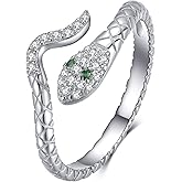 Presentski Snake Stackable Rings 925 Sterling Silver Adjustable Open Rings Gold Plated Vintage Retro Cubic Zirconia Dainty Ring for Women