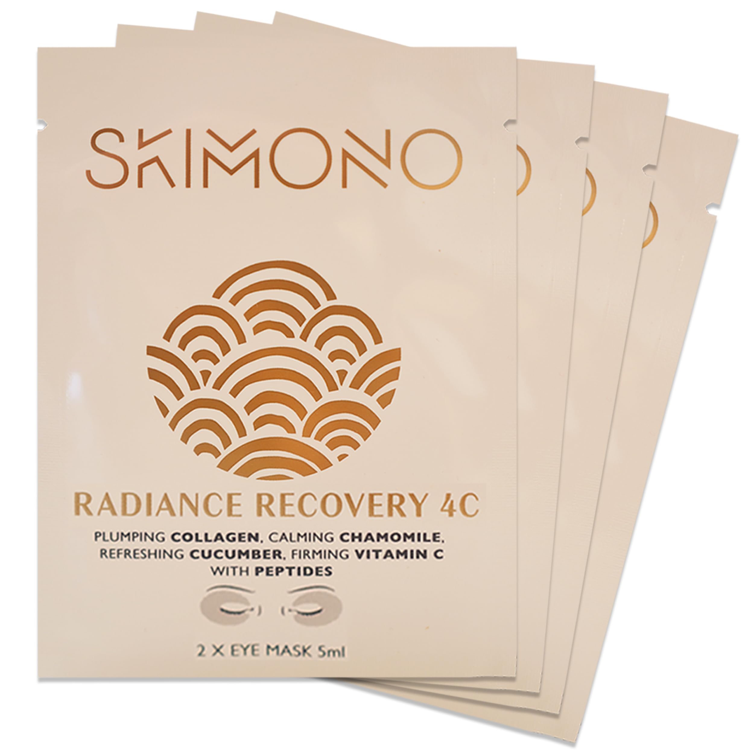 SKIMONO Radiance Recovery Eye Mask (Pack of 4), Under Eye Gel Patches with Collagen and Vitamin C for Dark Circles and Puffy Eyes