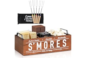 UIPAME S'Mores Station, Farmhouse Smores Caddy with Handles, Smores Kit for Fire Pit Smores Maker Box, Smores Bar Station with 5Pcs Extendable Marshmallow Roasting Sticks, Camping Essentials Gear Accessories