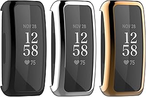 BABYVALLEY 3X Case Compatible for Fitbit Inspire 2/Inspire 3 Full Coverage Screen Protector Soft TPU Plated Bumper Shell Protective Cover for Inspire 3/Inspire 2 (Silver+Black+Rose Gold)