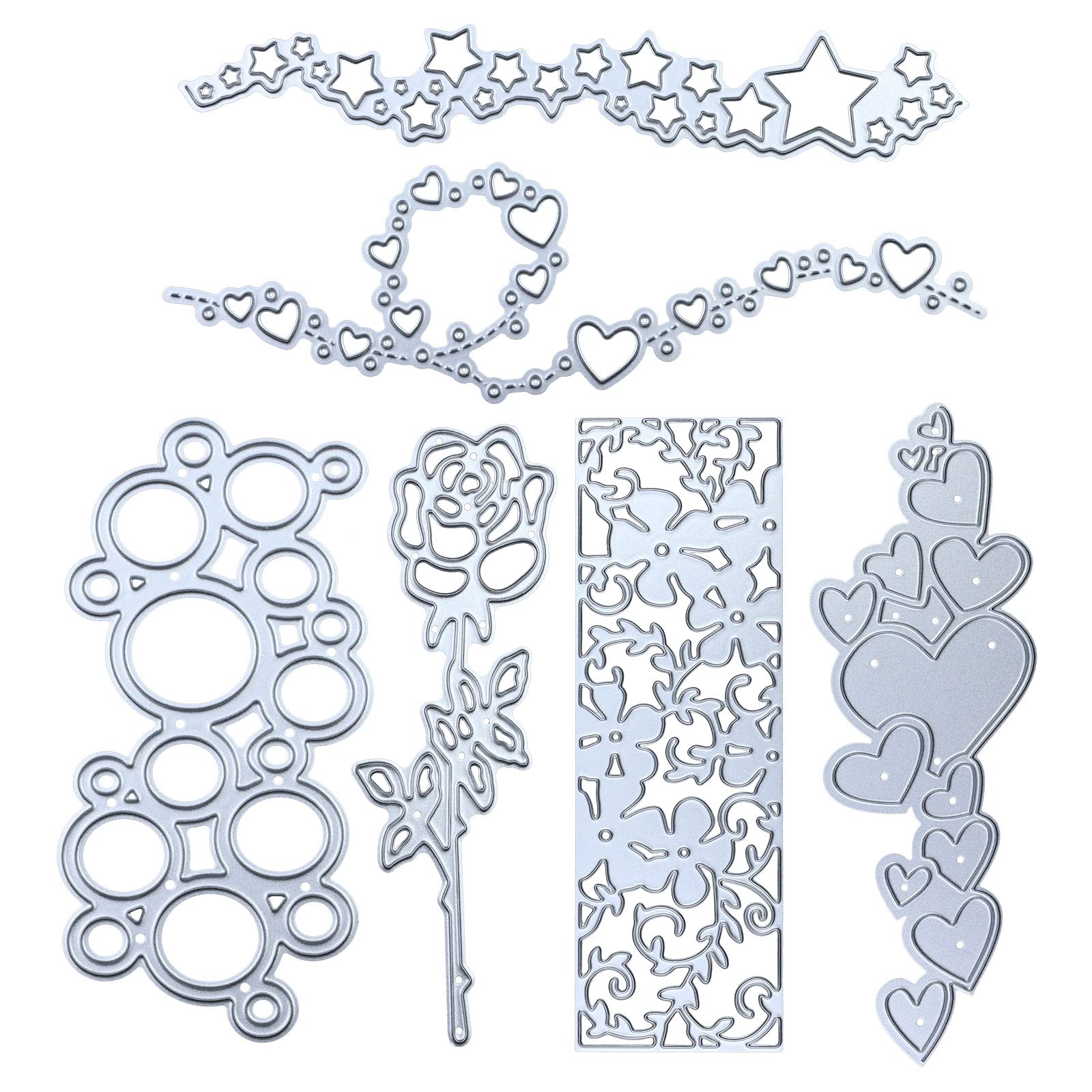 The Lord of the Tools 6pcs Cutting Die Metal Love Heart Star Bubble Lace Craft Die Embossing Stencil Mould Template Reusable DIY Die for Card Making Scrapbooking Photo Album Decor