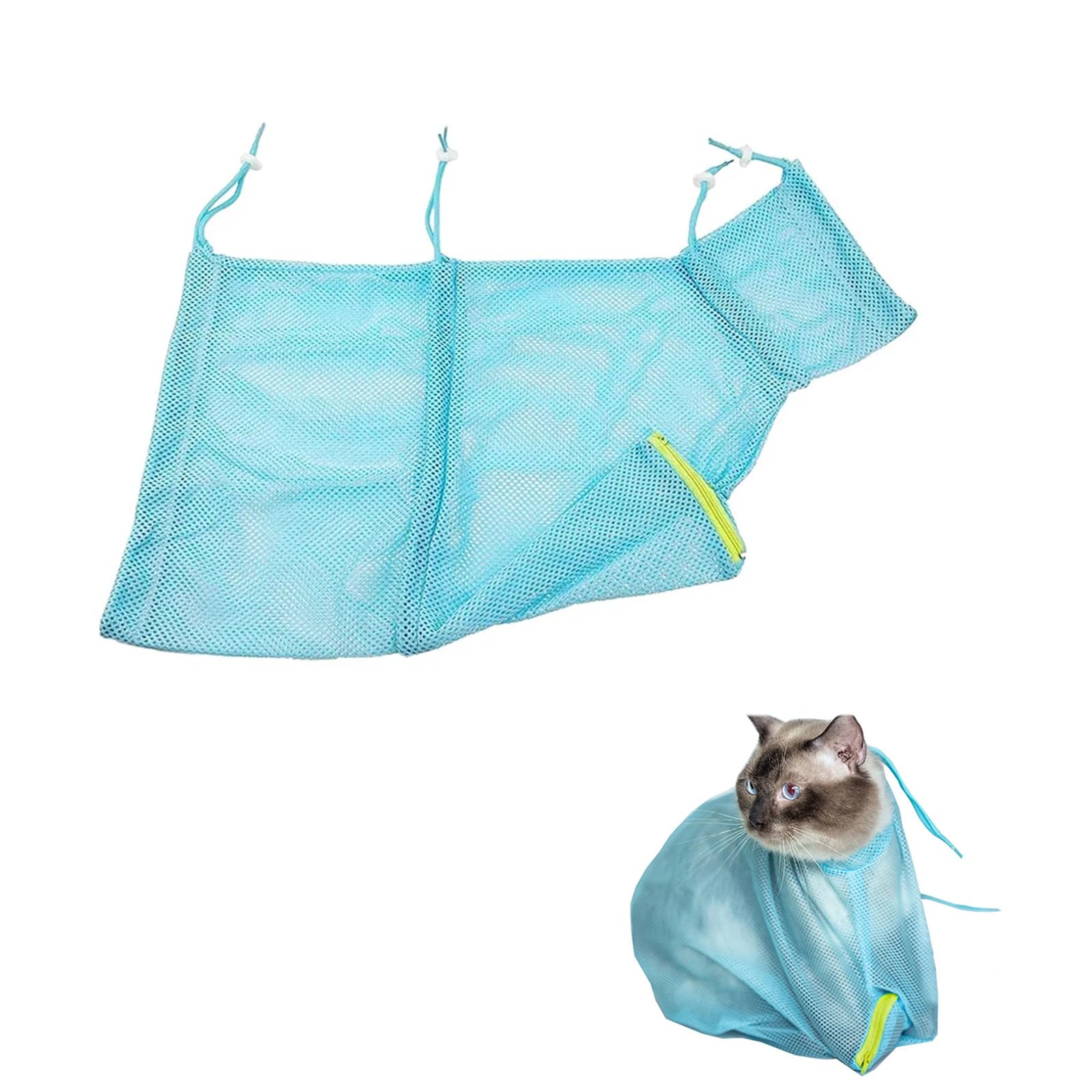 WUERKIYA Cat Grooming Bag, Cat Bath Bag, Adjustable Cat Bathing Bag, Durable Anti Scratch & Bite Cat Shower Net Bag, Cat Grooming Bathing Mesh, For Bathing Ear Cleaning Nail Trimming(Sky Blue)