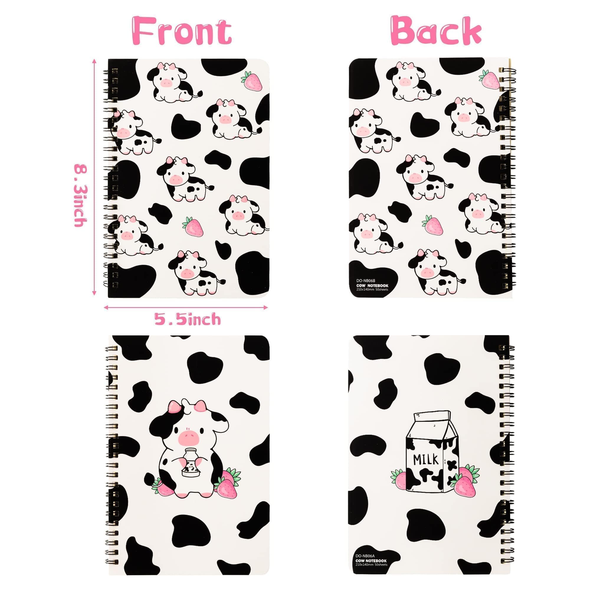 L1rabe 2P A5 Cow Spiral Notebooks Christmas Gift Cute Funny College Ruled Lined Notepads Hardbound Spiral Exercise Book for Students Teachers Travel Journal Diary Winter Birthday Gift (Strawberry Cow)