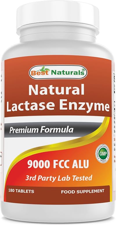 Best Naturals Lactase Enzyme Tablets 9000 FCC ALU 180 Count