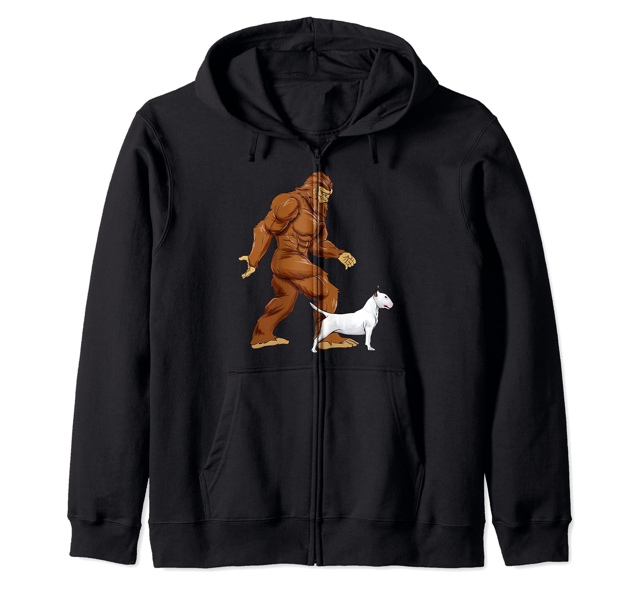 Funny Bigfoot Walking Bull Terrier Sasquatch Dog Zip Hoodie