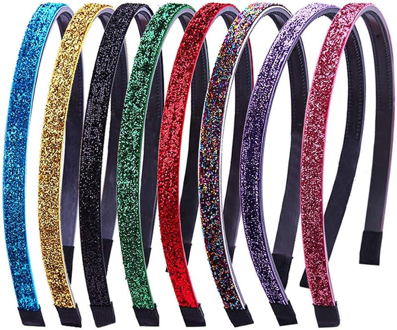 8Pcs Color Glitter Headband Sequin Hairband Alice Band Hair Hoop