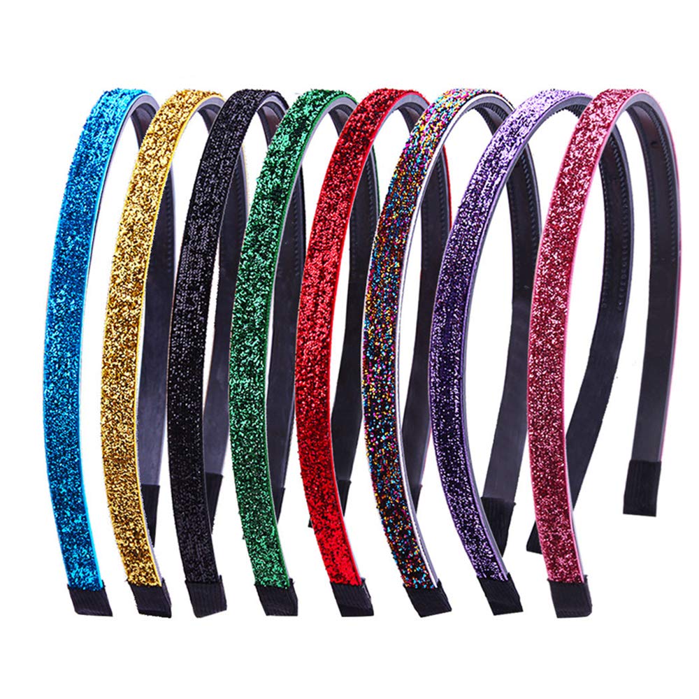 8Pcs Color Glitter Headband Headwear Sequin Hairbands Alice Band Hair Hoop for Women Girls