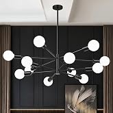 Sputnik Chandelier Ceiling Light Fixture 12-Light Dining Room Light Fixture | Ultra-Wider Light Range, Easy Assembly, Height Adjustable, Matte Black Modern Chandeliers for Dining Room