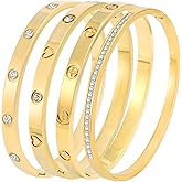Camhanno Stainless Steel Bangle Bracelet Set for Women - Silver/Gold Love Bangle Non Tarnish Jewelry with Sparkling Crystal Inlay for Love Gifts